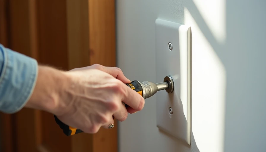 Installing clean white decorator light switch plate during home renovation